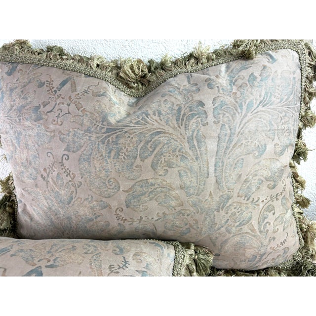 Italian Vintage Handcrafted Tasseled Italian Fortuny Pillows/a Pair For Sale - Image 3 of 11