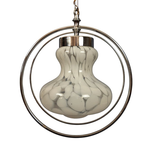 White Murano Glass Pendant with Metal Rings by Nason Mazzega, 1970 For Sale