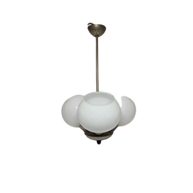 Metal Art Deco Glass Chandelier, Poland, 1970s For Sale - Image 7 of 15