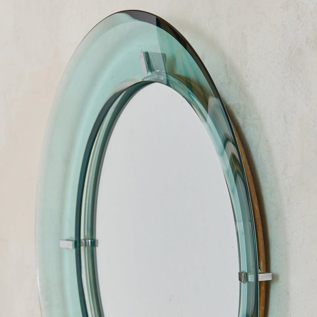 Italian Aqua Glass Round Wall Mirror Attributed to Cristal Arte, 1960s For Sale - Image 10 of 10