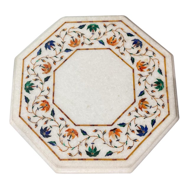 Antique Victorian Pietra Dura Floral Inlay Marble Plaque Display Base Stand For Sale