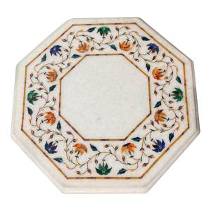 Antique Victorian Pietra Dura Floral Inlay Marble Plaque Display Base Stand