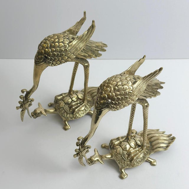 Mid-Century Modern Japanese Brass Crane and Turtle Sculptures, 1950s, Set of 2 For Sale - Image 9 of 10