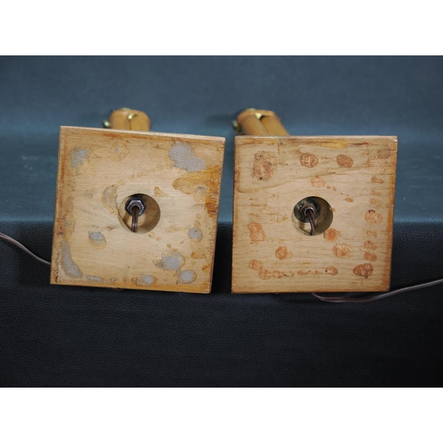 1960s Mid-Century Rattan Lamps With Two Tiered Fiberglass Drum Shades, Pair For Sale In Tampa - Image 6 of 9