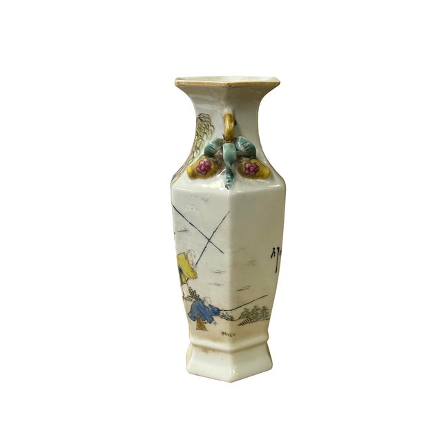 Chinese Scenery Graphic Hexagonal White Porcelain Art Vase For Sale - Image 12 of 15