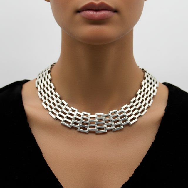 Vintage Sterling Silver Taxco Wide-Link Collar Necklace For Sale - Image 9 of 9