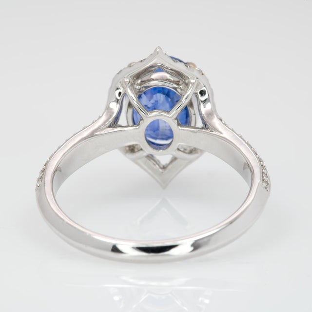 2.8ct Ceylon Sapphire Ring W Earth Mined Diamonds in Solid 14k Gold Oval 9x7mm, Size 6.75 For Sale In Columbus - Image 6 of 8