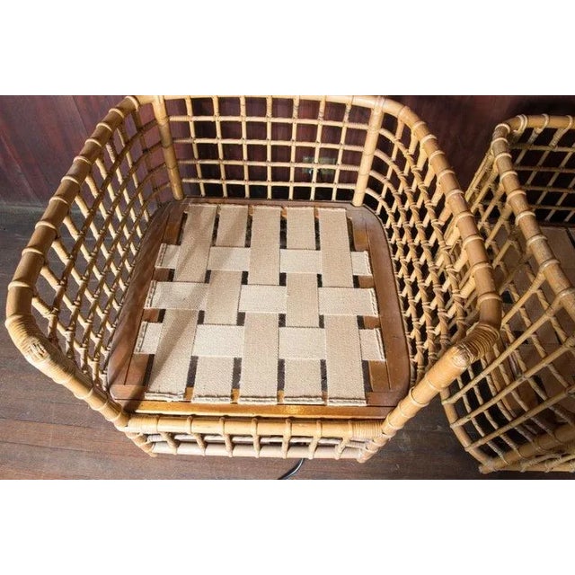 1970s Henry Olko Mid-Century Modern Square Series Rattan Armchairs - A Pair For Sale - Image 11 of 12