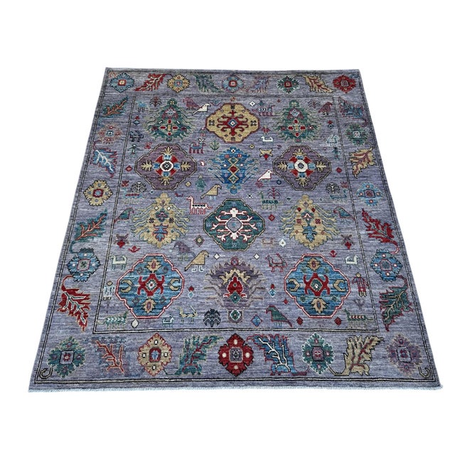 Traditional 8.4x9.7 Oushak Design Carpet With Animals, Lavender Grey For Sale - Image 3 of 11