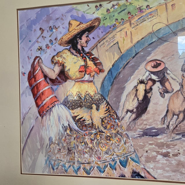 Lorenzo Castñeda 2011 "La Fiesta Vaquera" Framed Watercolor 39"w X 27"h Beautiful Western Piece For Sale - Image 4 of 18