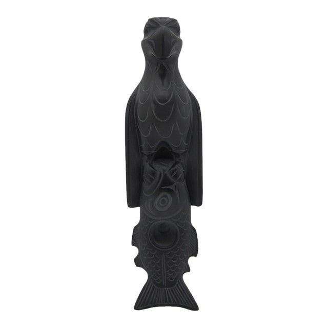 Pat Dixon Haida Bc Argillite Carved Eagle & Fish Totem Pipe Sculpture For Sale