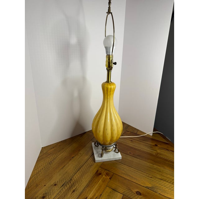 Glass 1950s Italian Galliano Ferro Murano Amber Bullicante Lamp Marble Base For Sale - Image 7 of 7