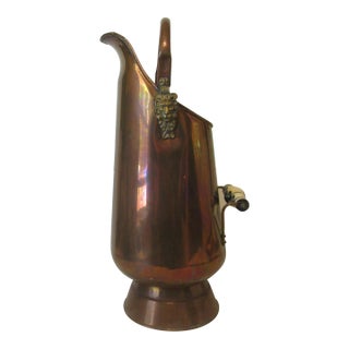 Vintage Moroccan Copper Pitcher With Lion Head Design and Porcelain Handles For Sale