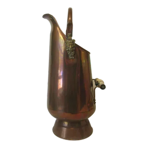 Vintage Moroccan Copper Pitcher With Lion Head Design and Porcelain Handles
