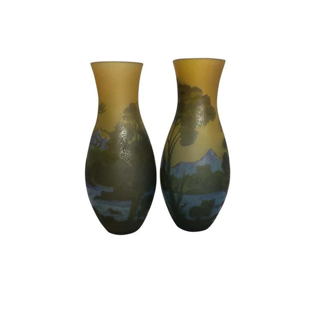 Yellow Cameo-Cut Glass Vases, 20th-Century, Set of 2 For Sale - Image 8 of 9