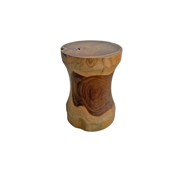 Wood Round Teak Wood Side Table, Natural Finish, Modern Organic For Sale - Image 7 of 7