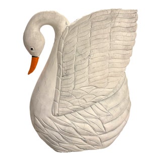Monumental Vintage Hand Carved Wooden Swan Sculpture Palm Beach Chic Folk Art For Sale