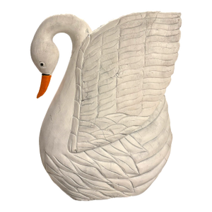 Monumental Vintage Hand Carved Wooden Swan Sculpture Palm Beach Chic Folk Art