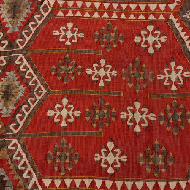 Traditional Vintage Mid-Century Konya Red and Green Wool Kilim Rug - Rich and Bright Accents For Sale - Image 3 of 7