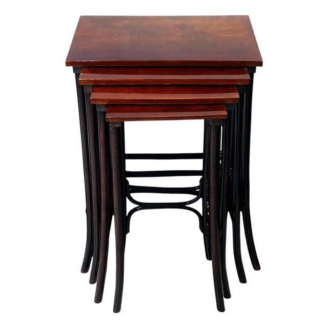 Art Nouveau Nesting Tables in Mahogany-Stained Beech from Thonet, Vienna, 1900s, Set of 4 For Sale