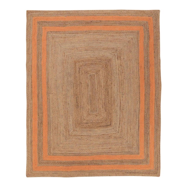 Orange Border Rectangle Jute Handmade Rug 5'x8' Ft. For Sale