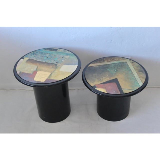 1980s Milano Memphis Style Circular Black Lacquered Painted Mushroom Nesting Side Tables - A Pair For Sale - Image 16 of 17