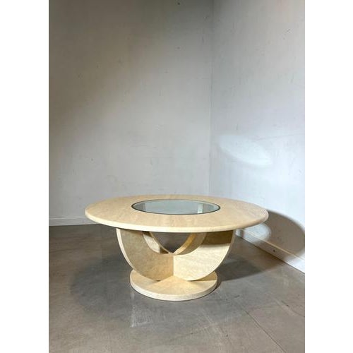 Vintage Travertine Coffee Table with Glass Centre For Sale - Image 4 of 7
