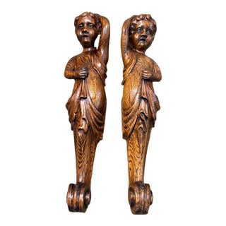 Late 19th Century Substantial Pair of French Carved Oak Cherubs Figures For Sale