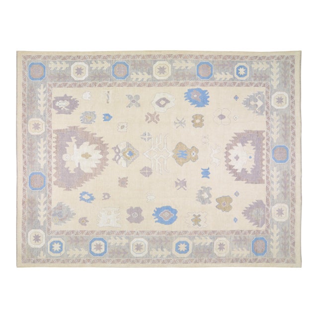 Pakistani Oushak Hand Knotted Wool Rug, 10'5"x14' For Sale
