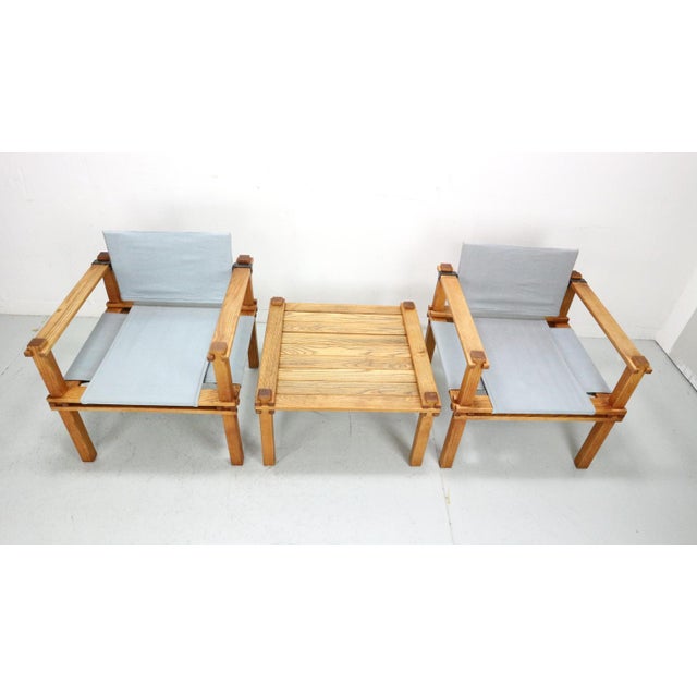 Mid-Century Modern Japandi Safari Armchairs and Table attributed to Gerd Lange, 1965, Set of 3 For Sale - Image 3 of 18