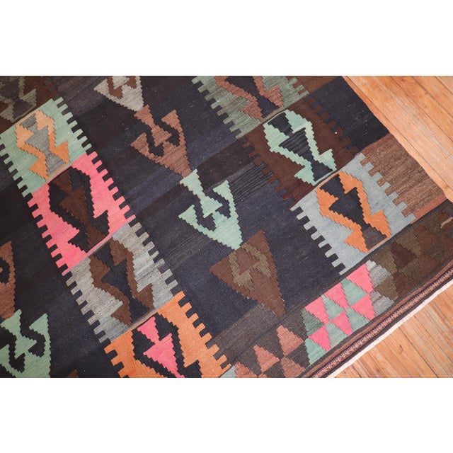 Contemporary Tribal Bohemian Vintage Turkish Kilim Flat-Weave For Sale - Image 3 of 6