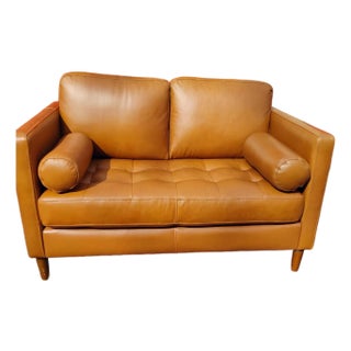 Experience the Perfect Blend of Style and Comfort With the Svend Tan Leather Loveseat For Sale