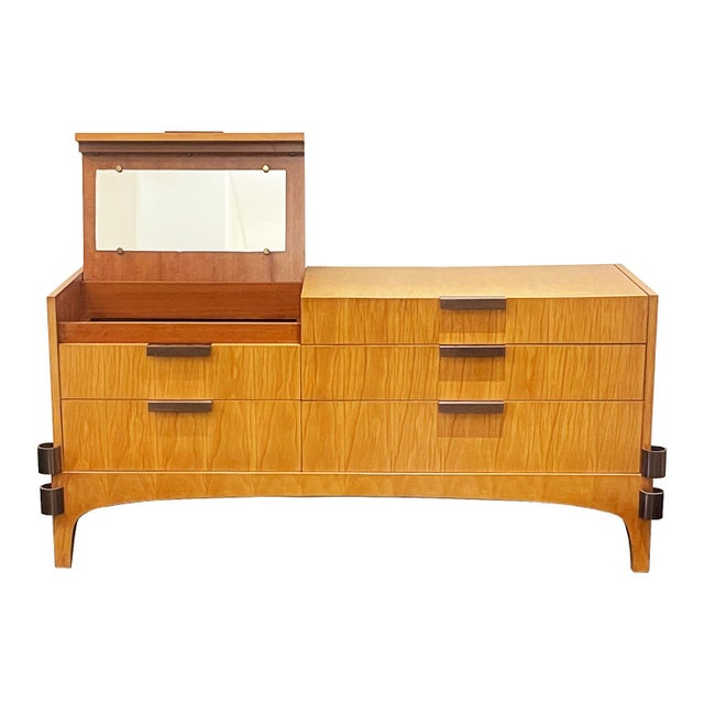 This unique Italian Mid-Century Sideboard is crafted in fir wood. Originally intended as a bar, the top left drawer opens...
