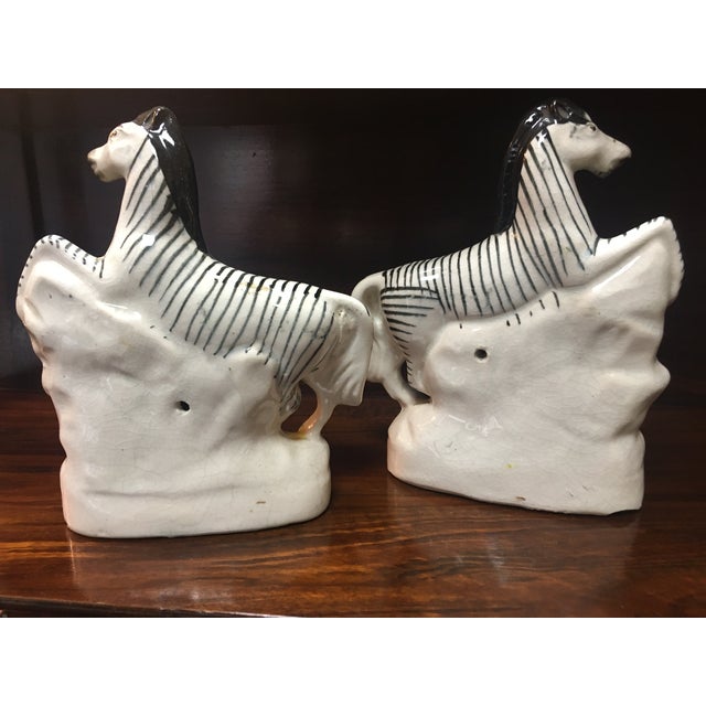 Victorian Staffordshire Circa 1880 Pair of Porcelain Flatback African Zebras For Sale - Image 3 of 10