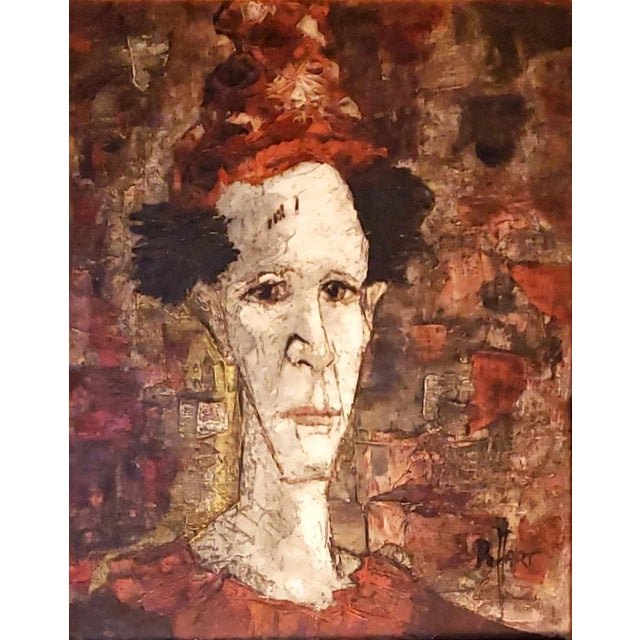 A Paris School portrait of Pierrot by the French painter JULES DUFFART. Style reminiscent of Bernard Buffet. JULES DULES...