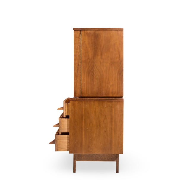Mid 20th Century Young Manufacturing Mid Century Walnut Curved Highboy Dresser For Sale - Image 5 of 9