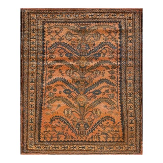 1920s Orange Salmon Tree of Life Antique Persian Lilihan Rug 3'5"x 4'2" Handknotted Wool Carpet For Sale