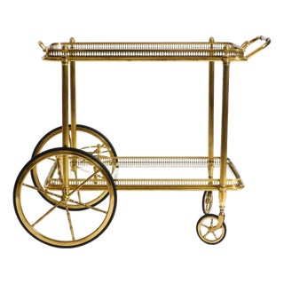 Neoclassical Brass Bar Cart with Glass Trays from Maison Jansen, 1960s For Sale