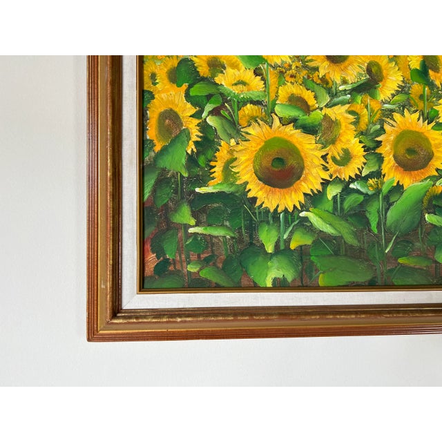 70's Vintage Galit Sunflowers Field Landscape Painting For Sale - Image 11 of 13
