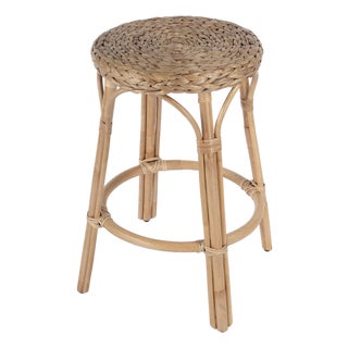 Tobias 24 in. Seat Height Round Rattan Backless Counter Stool, Natural Hyacinth For Sale