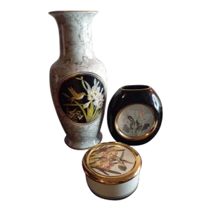 1950s Vintage Japanese Chokin Art Ceramic Set of 3
