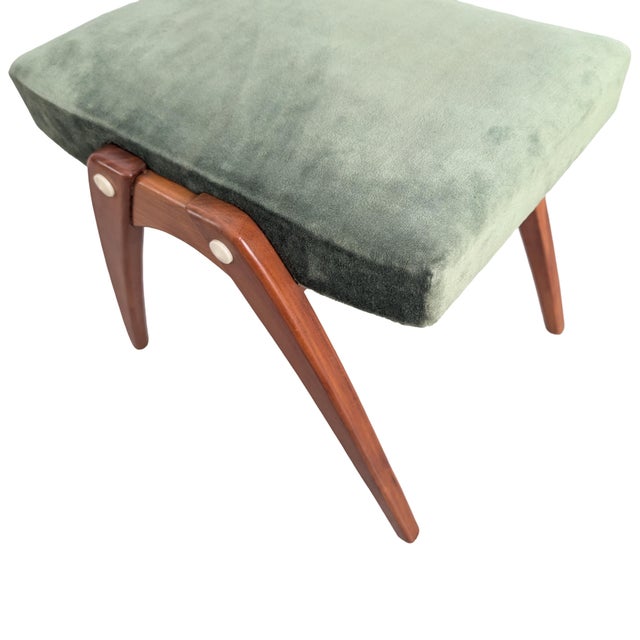 Vintage Ottoman in Teak and Fabric For Sale - Image 5 of 8