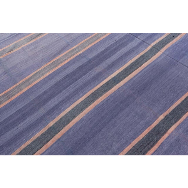 Doris Leslie Blau Vintage Indian Dhurrie Striped Purple Rug For Sale - Image 4 of 9