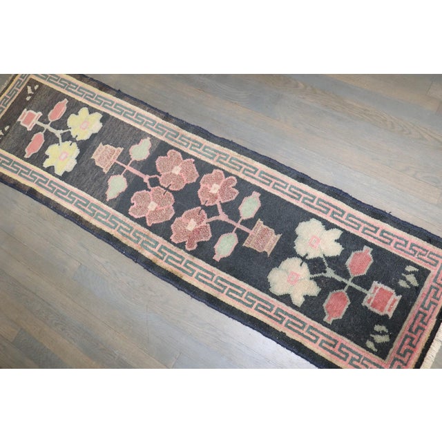 Folk Art Narrow Small Vintage Tibetan Floral Runner rug no. j5293 For Sale - Image 3 of 5