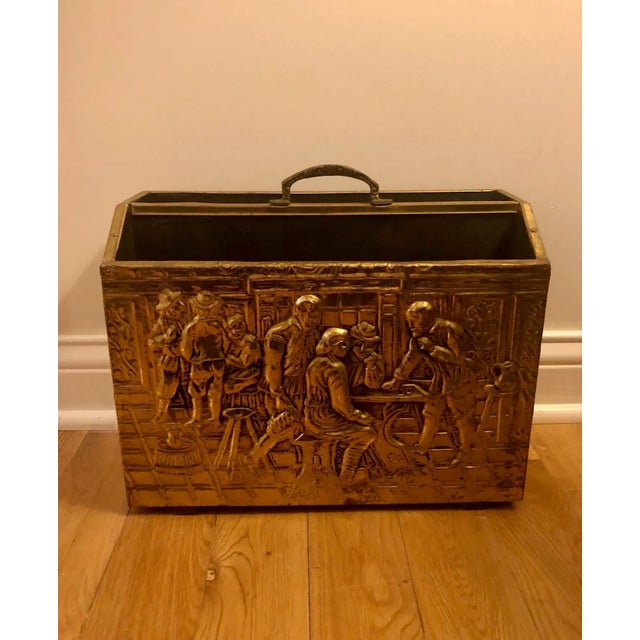 Brass Vintage English Traditional Brass Repoussé Magazine Rack For Sale - Image 8 of 8