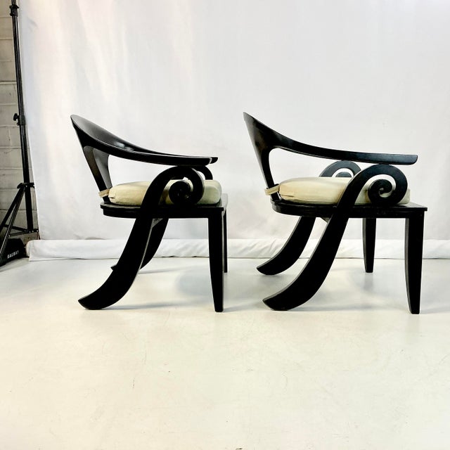 1980s Vintage Chinoiserie Asian Modern Curled Arms Spoon Side Chairs - A Pair, After Stanley Jay Friedman For Sale - Image 16 of 18