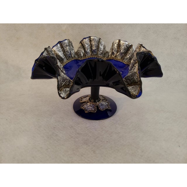 Vintage Morocan Cobalt Blue Glass Pedestal Compote For Sale - Image 13 of 13