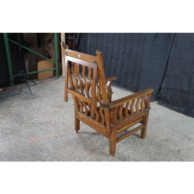 Rare Antique Arts & Crafts Oak "Hollins" Convertible Couch Chair Chaise Lounge For Sale - Image 11 of 13