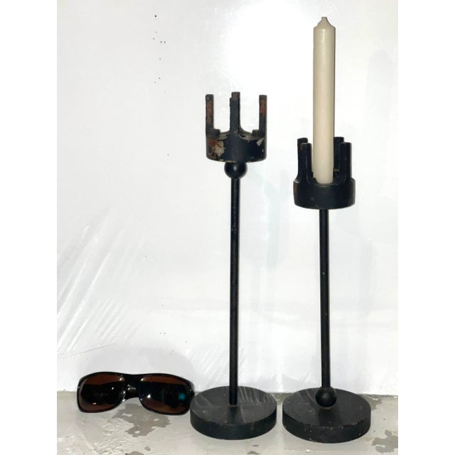 Modern Gothic Medieval Cast Iron Candle Holders - Pair of 2 For Sale - Image 13 of 13