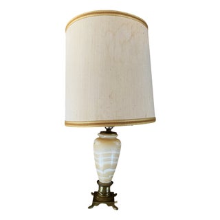 Neoclassical Brass and Stone Table Lamp, 1950s For Sale